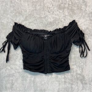Windsor Size S Crop Top Hooked In Ruched  Gothic Mesh Off Shoulder Y2K EGirl